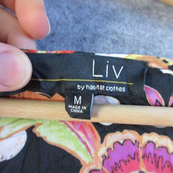 LIV Habitat Womens Midi Dress M Floral Long Sleeve Lagenlook Crinkle Zip Up 244 - Picture 7 of 11